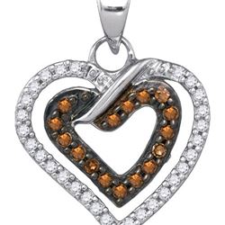 10KT White Gold 0.25CTW COGNAC DIAMOND HEART PENDANT