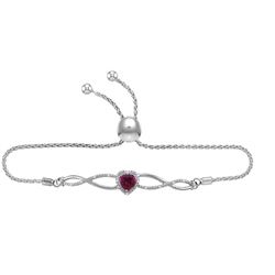 Sterling Silver Womens Round Lab-Created Ruby Diamond B