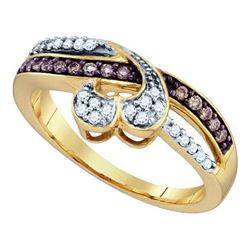 10KT Yellow Gold 0.26CTW COGNAC DIAMOND LADIES HEART RI