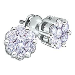 10KT White Gold 0.25CTW ROUND DIAMOND FLOWER LADIES EAR