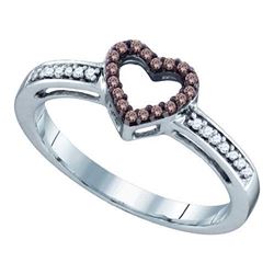 10KT White Gold 0.12CTW COGNAC DIAMOND LADIES HEART RIN