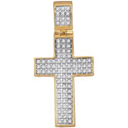 10kt Yellow Gold Mens Round Diamond Christian Cross Cha