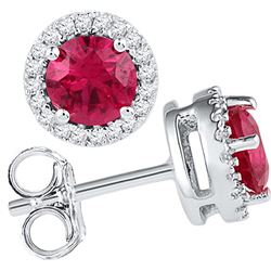 10kt White Gold Womens Round Lab-Created Ruby Solitaire