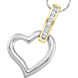 10kt White Two-tone Gold Womens Round Diamond Heart Lov