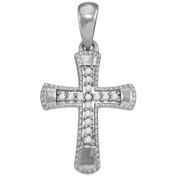 10kt White Gold Womens Round Diamond Small Flared Cross