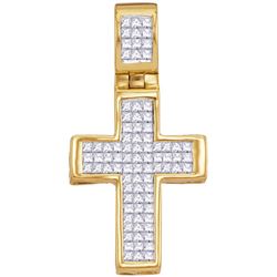 10kt Yellow Gold Womens Princess Diamond Roman Cross Re