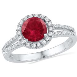 10kt White Gold Womens Round Lab-Created Ruby Solitaire