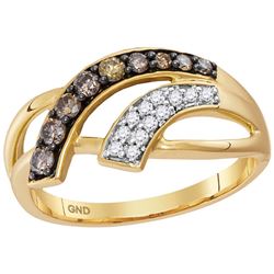 10kt Yellow Gold Womens Round Cognac-brown Colored Diam