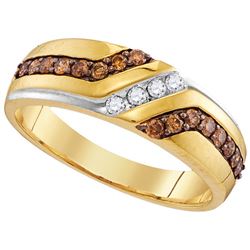 10kt Yellow Gold Mens Round Cognac-brown Colored Diamon
