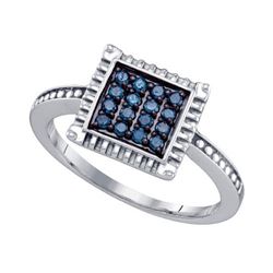 925 Sterling Silver White 0.26CTW BLUE DIAMOND CLUSTER