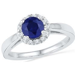 10kt White Gold Womens Round Lab-Created Blue Sapphire