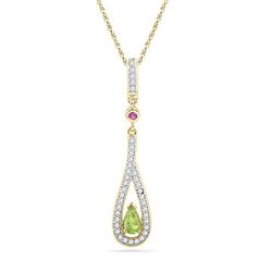 10kt Yellow Gold Womens Pear Lab-Created Green Peridot