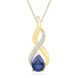 10kt Yellow Gold Womens Pear Lab-Created Blue Sapphire