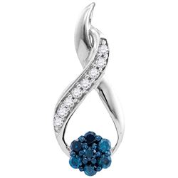 10kt White Gold Womens Round Blue Colored Diamond Clust