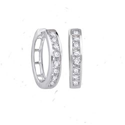 10kt White Gold Womens Round Natural Diamond Hoop Fashi