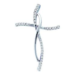 14KT White Gold 0.10CTW ROUND DIAMOND LADIES CROSS PEND