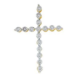 925 Sterling Silver Yellow 0.12CTW DIAMOND CROSS PENDAN