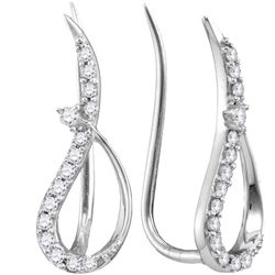 10kt White Gold Womens Round Diamond Climber Earrings 1