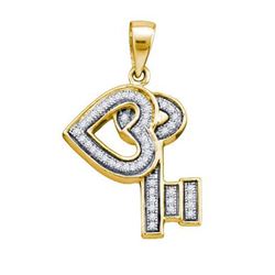 925 Sterling Silver Yellow 0.14CT DIAMOND KEY PENDANT