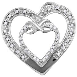 10kt White Gold Womens Round Diamond Nested Double Hear