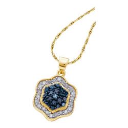 10K Yellow-gold 0.50CTW BLUE DIAMOND FLOWER PENDANT