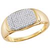 Image 1 : 10kt Yellow Gold Mens Round Pave-set Diamond Oval Clust