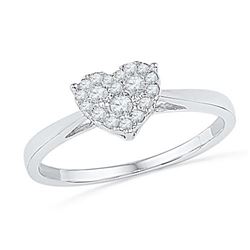 10KT White Gold 0.16CTW DIAMOND HEART RING