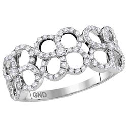 10kt White Gold Womens Round Diamond Quatrefoil Circle