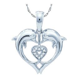 10KT White Gold 0.03CTW DIAMOND DOLPHIN PENDANT