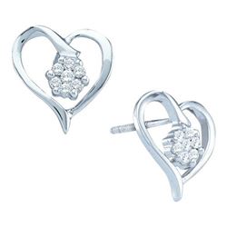 10KT White Gold 0.15CTW ROUND DIAMOND LADIES HEART EARR