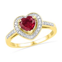 10kt Yellow Gold Womens Round Lab-Created Ruby Heart Lo