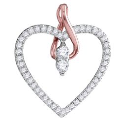 14kt White Gold Womens Round Diamond 2-stone Heart Pend