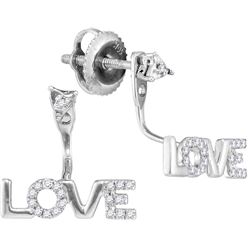 Womens 10K White Gold Love Heart Real Diamond Ear Jacke