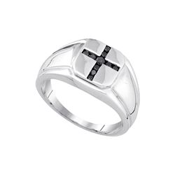 Sterling Silver Mens Round Black Colored Diamond Cross