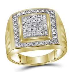 Yellow Tone Sterling Silver Mens Round Diamond Square F