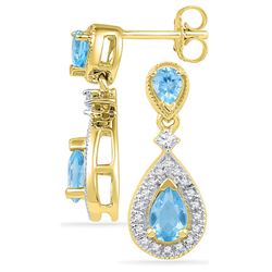 10k Yellow Gold Womens Teardrop Diamond Lab Blue Topaz