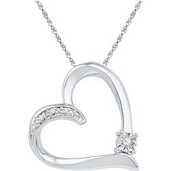 Sterling Silver Womens Round Diamond Solitaire Heart Lo