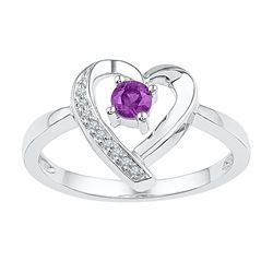 Sterling Silver Womens Round Lab-Created Amethyst Diamo