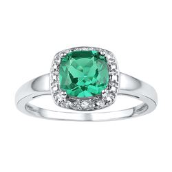 Sterling Silver Womens Cushion Lab-Created Emerald Soli