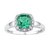 Image 1 : Sterling Silver Womens Cushion Lab-Created Emerald Soli