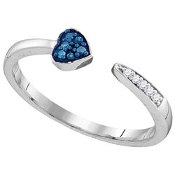 Sterling Silver Womens Round Blue Colored Diamond Bisec