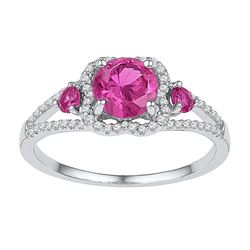 Sterling Silver Womens Round Lab-Created Pink Sapphire