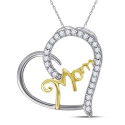 Sterling Silver Two-tone Womens Round Diamond Mom Heart