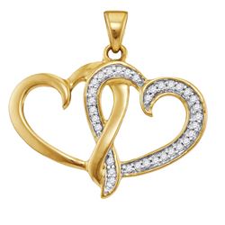 10kt Yellow Gold Womens Round Diamond Double Joined Hea
