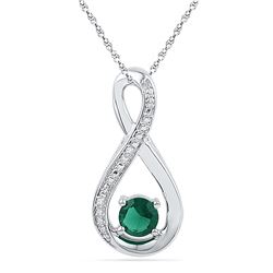 10kt White Gold Womens Round Lab-Created Emerald Infini