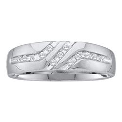 14KT White Gold 0.12CTW ROUND DIAMOND MENS FASHION BAN