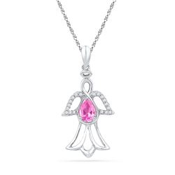 10kt White Gold Womens Pear Lab-Created Pink Sapphire A