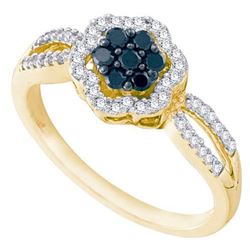 10K Yellow-gold 0.32CTW BLACK DIAMOND FLOWER RING