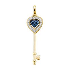 10K Yellow-gold 0.10CTW BLUE DIAMOND KEY PENDANT