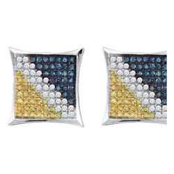 10kt White Gold Womens Round Blue Yellow Colored Diamon